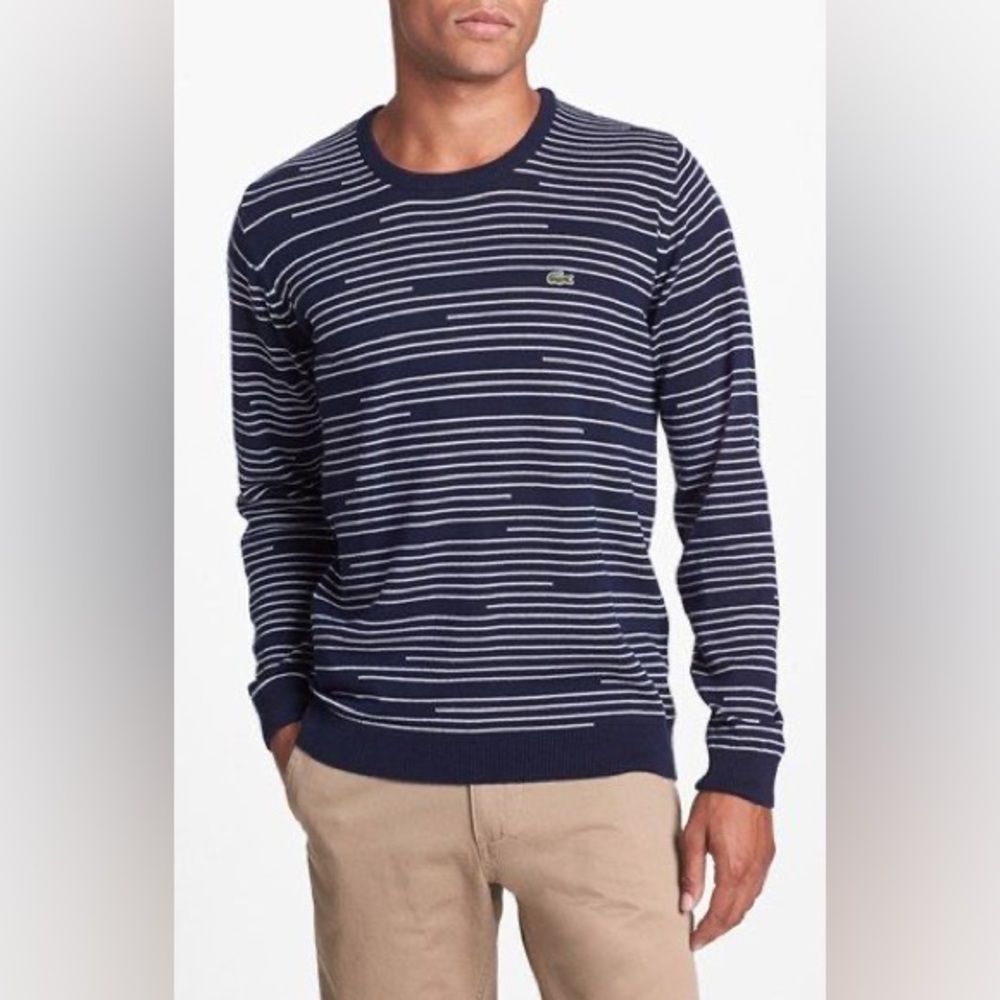 Lacoste Men's Pure Wool Navy Striped Sweater